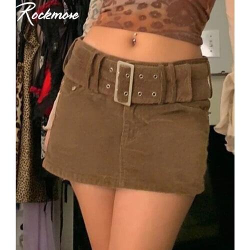 Rockmore Brown Corduroy Waistband Mini Skirts Women Trendy High-Waisted Skirt 2020 Korean Streetwear Y2K Aesthetic Bodycon Skirt