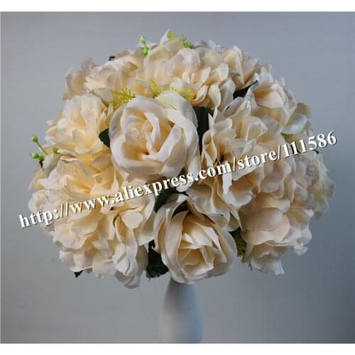 SPR -champagne 10pcs/lot wedding road lead artificial wedding table rose flower wall center flower ball decoration