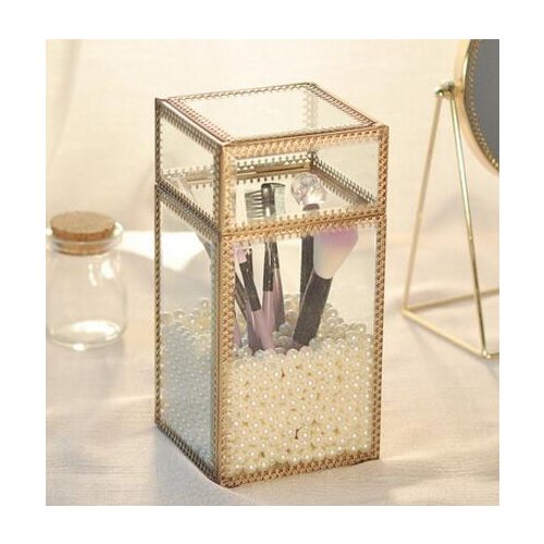 Retro glass flip brush tube Beauty brush tube dust Bronze edging makeup brush barrel Brush storage box