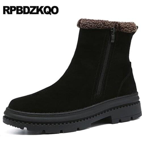 Fur Warm Booties Fashion High Sole Boots Zipper Thick Soled Suede Ankle Top Black Men Slip On Casual Shoes 2021 Winter Sneakers