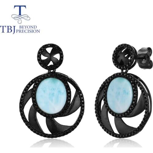 TBJ,2020 Natural Larimar gemstone earring oval 10*12mm 925 sterling silver fine jewelry for women wife nice gift daily wear