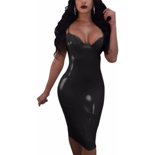 PU Leather Dress Women Bandage Bodycon Sheath Sleeveless Clubwear Party Short Leather Dress Sexy Skinny Faux Leather Dresses