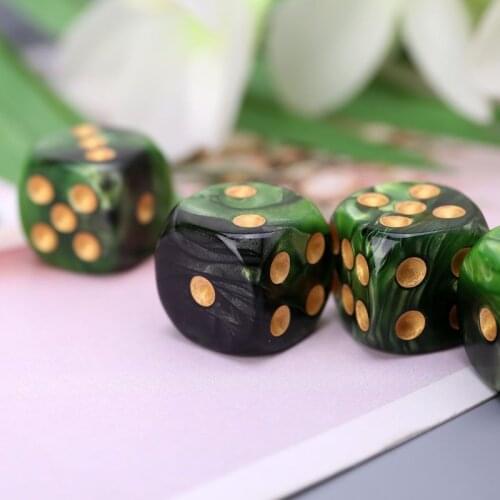 270C 10 Pcs 16mm Resin Dice D6 Black Green Gold Points Round Edges KTV Bar Nightclub Entertainment Tools Adult Toys