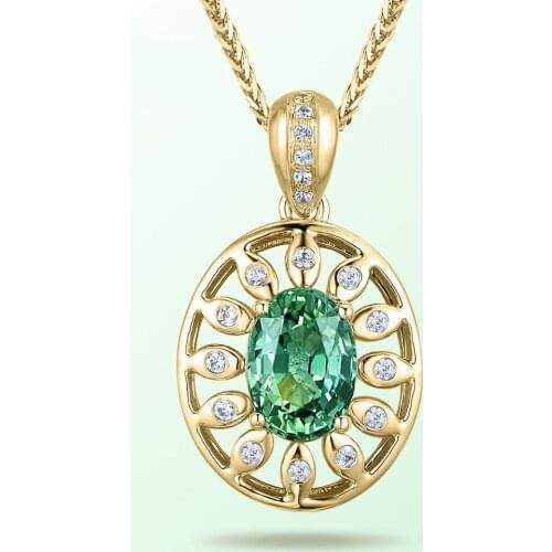 14K Yellow Gold Pendants Necklaces for Women Link Chain Vintage Emerald Pendant Fine Jewelry Engagement Wedding Party Gifts