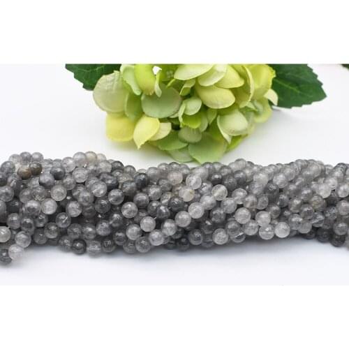 3 strands Natural Stone Grey Faceted Cloud Crystal Beads Demon Quartz Loose Round Beads 15.5"