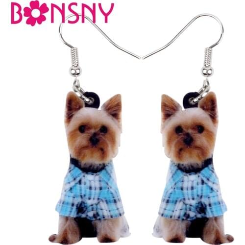 Bonsny Statement Acrylic Lovely Yorkshire Terrier Dog Earrings Big Long Dangle Drop Animal Jewelry For Women Girls Ladies Teens