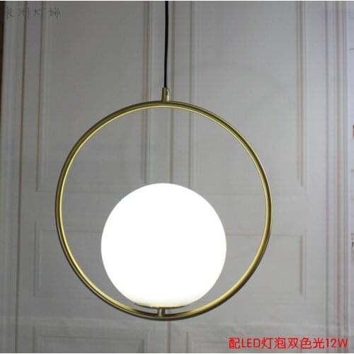 American Creative Glass Ball Pendant Lights Iron Hoop Hang Lamp for Bedroom Cafe Restaurant Bar Indoor Lighting Fixtures Decor
