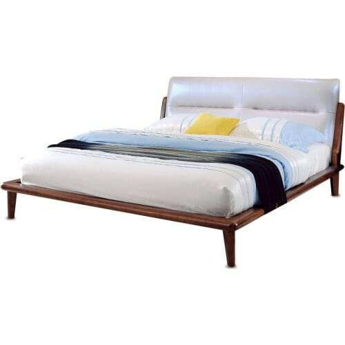1212H303D Original Nordic Modern Simple style Ash solid wood with stable ranked skeleton soft bed-rest large bed frame
