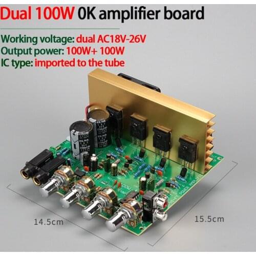 KYYSLB 80W*2 4~8 Ohm Dual-group AC18-26V 2.0 Channel Amplifier Board with Microphone Air Cooling High Power Amplifier Board