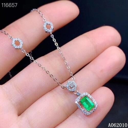 KJJEAXCMY fine jewelry 925 Sterling Silver inlaid natural emerald vintage girl Pendant Necklace support test hot selling