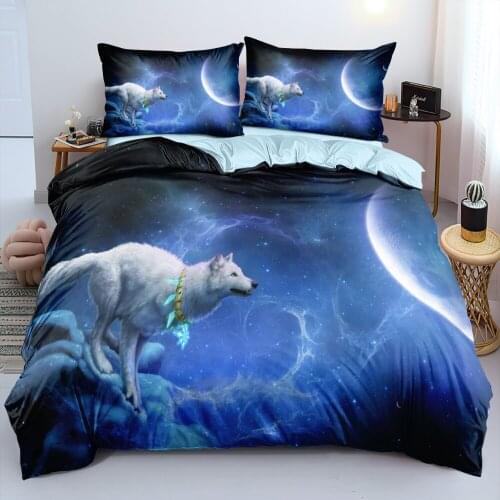 Duvet Cover Sets Wolves Europe Size,USA Size Digital Printing Comforter Covers 3pcs Bed Linen Bedding Set Blue 150x200cm Queen
