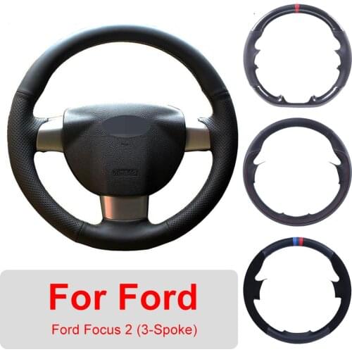 DIY Leather Car Steering Wheel Cover For Ford Focus 2 2005-2011 (3-Spoke) Auto Interior Customized Steering Wheel Wrap