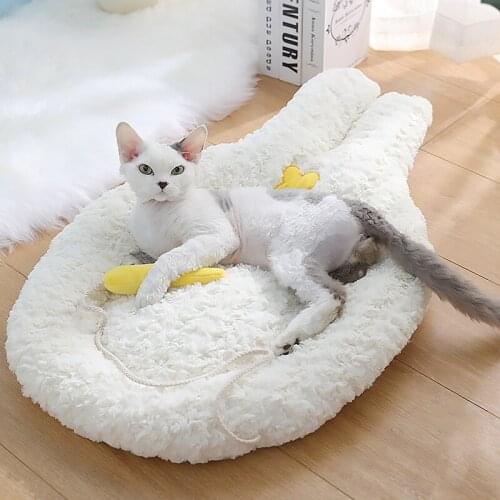 Cat Bed Cute Rabbit, Pet Bed Soft Plush Pet Cushion, Fluffy Dog and Cat Calming and Self-Warming Bed for and Sleep Improvement