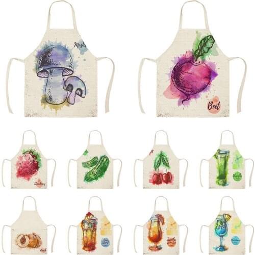 Plant Mushroom Peach Beet cocktail Kitchen Aprons for Women Cotton Linen Bib Household Cleaning Accessories Cooking Apron WQTX58