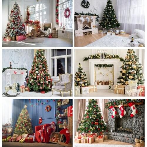 Laeacco Rural House Chic Wall Christmas Lantern Tree Gift Baby Toys Party Child Interior Photo Background Photography Backdrops