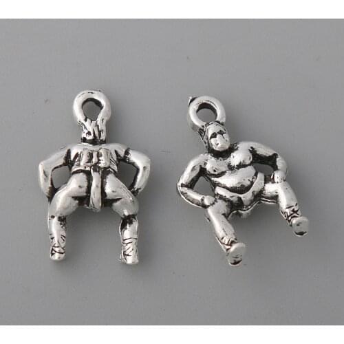 RAINXTAR Fashion Alloy Sumo Wrestler Charms Antique Silver Color Sproty Charms 13*20mm 50pcs AAC1557