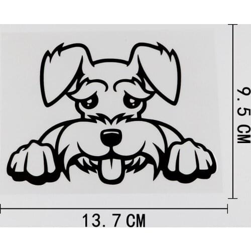 13.7CMX9.5CM Cartoon Schnauzer Peeking Decal Vinyl Car Sticker Black/Silver 8A-0609