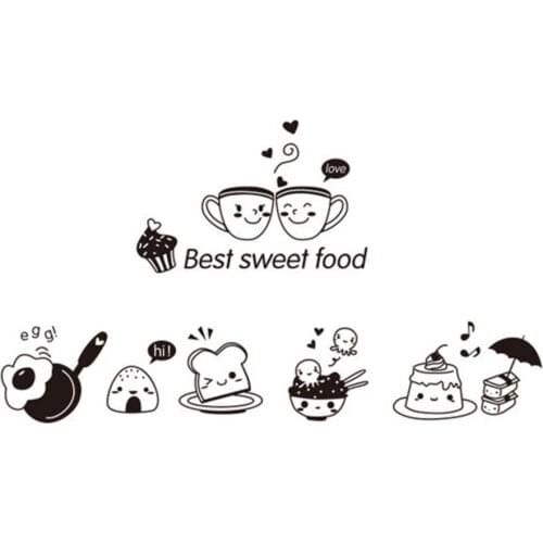 Cartoon Wall Stickers Fridge Coffee Stickers Removable Simple Wall Decoration Wall Decals for Children Rooms Restaurant Kitchen