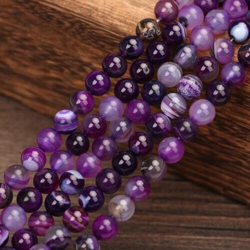 Purple Natural Stone Banded Agat Round Beads For Jewelry Making DIY Bracelets Necklace 4 6 8 10 12 mm 15'' Accessory