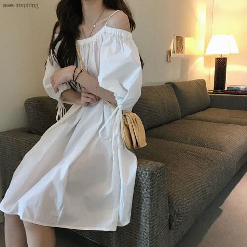 2021 Summer New Sling Dress Womens Loose and Thin Strapless Fashion Trend Temperament Bandage Doll Skirt Pure Color Reduce Age