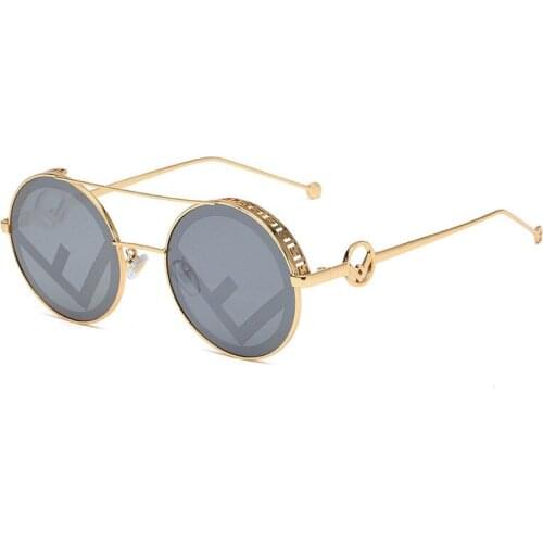 New sunglasses Fashion double beam Sunglasses mens and womens metal hollow out leg round frame sunglasses