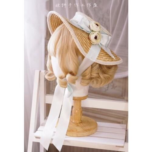 Origional Hand Made Lolita Pastoral Style Hat CLA of Straw Hat Harajuku Rice Straw Hat Sub-Sweet