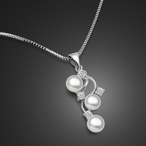 Elegant Women Necklaces Authentic 100% 925 Sterling Silver Flower Pearl Pendant Choker Chain18 Inch Charm Jewelry Gift