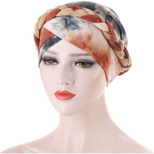 Novelty Women Braided Muslim Head Wrap Chemo Turban Ladies Bandanas Head Scarf Cap Hair Accessories Muslim Turban Beanies Bonnet