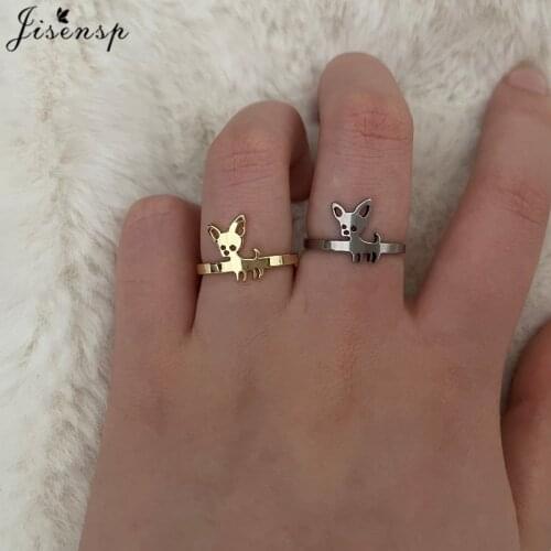 Lovely Chihuahua Dog Knuckle Ring Simple Stainless Steel Animal Finger Rings for Women Ladies Fashion Jewelry Anniversary Gifts