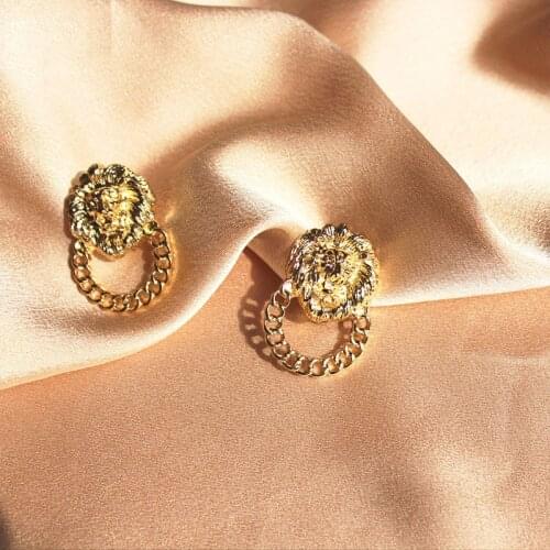 Simple Geometric Retro Street Patting Punk Earring Fashionable Antique Lion Pattern Dangle Earrings For Women Jewelry Gift