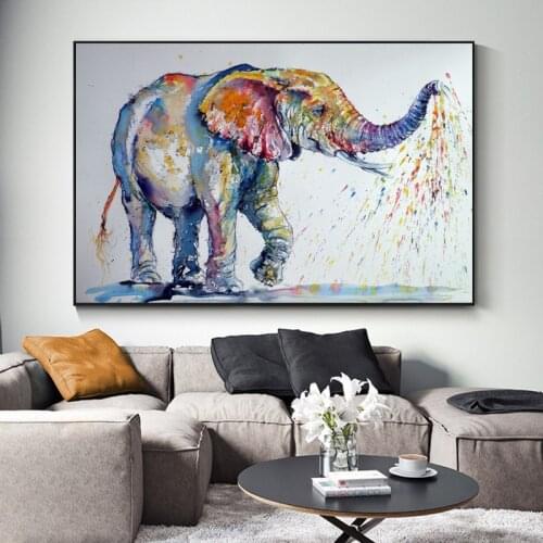 RELIABLI ART Canvas Painting Animal Posters And Pictures Watercolor Elephant Squirting Water For Living Room Decoration No Frame