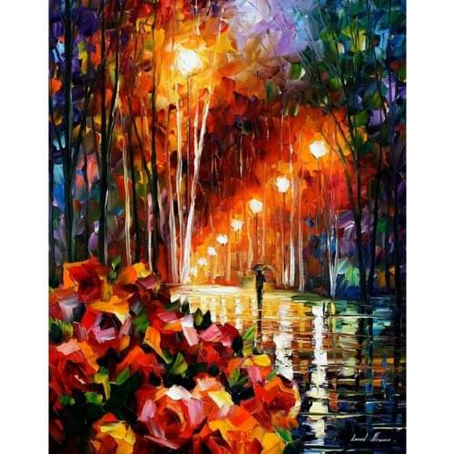 Hand painted Palette knife painting park flowers oil on canvas modern art Landscape for room decor