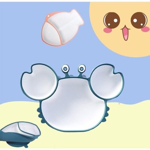 Silicone Plate Double Color Infant Crab Sucker Bowl One-piece Seperated Shatter-resistant Baby Solid Food Bowl