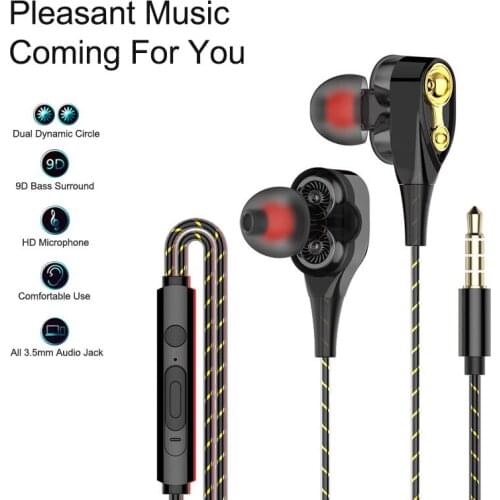 Dual Drive 3.5mm stereo earphone In-Ear Headset With Mic Sports earbuds Earphones For huawei Xiaomi wired gaming headphones