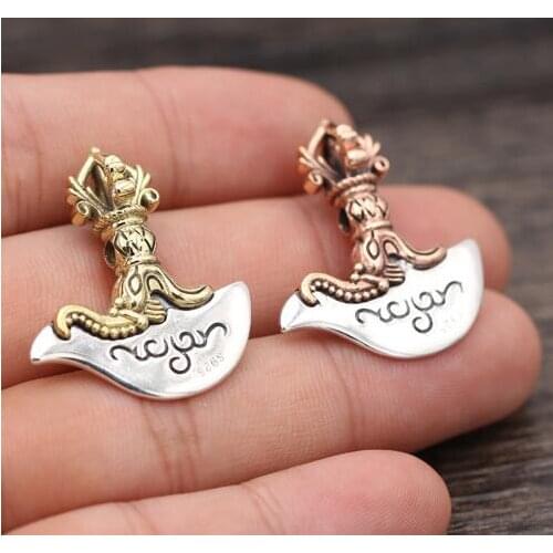 Tibetan 925 silver Dorje pendant sterling Buddhist Dorje Knife pendant REAL 925 silver Tibetan Dorje Amulet