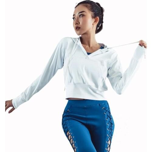 Crop Top Women Yoga Shirts Hooded Long Sleeve Workout Tops Gym Sportswear Training Clothing Fitness Running T Shirt S-XL