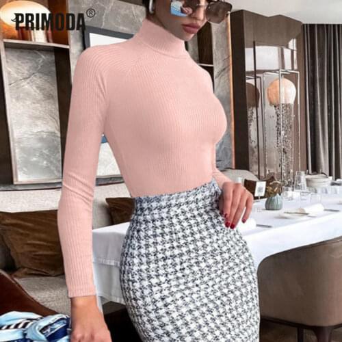 Turtleneck Long Sleeve Bodysuits Autumn Winter Knitted Casual Warm Basic Women Body Fall High Neck Sexy Bodysuit Rompers PR2030G