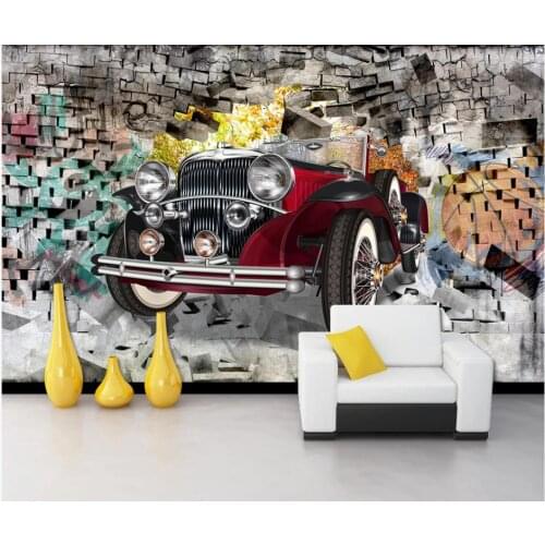 WDBH Custom photo 3d wallpaper Nostalgic classic car brick wall bar room home decor 3d wall mural wallpaper for living room