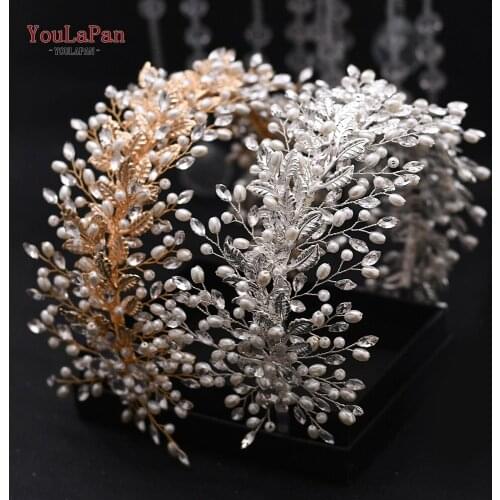 YouLaPan HP322 Alloy Leaves Bride Hair Accessories Handmade Wedding Hair Jewelry Crystal Tiara Starry Rhinestone Pearl Headwear
