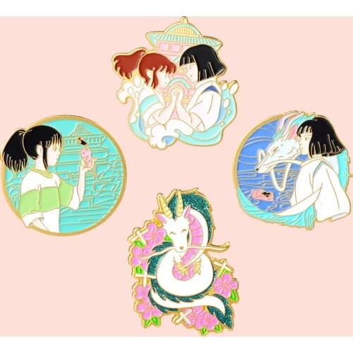 ZF3402 Anime Girl Boy White Dragon Hard Enamel Pin Badge Backpack Bag Collar Lapel Pins Decoration Jewelry Gifts For Friend