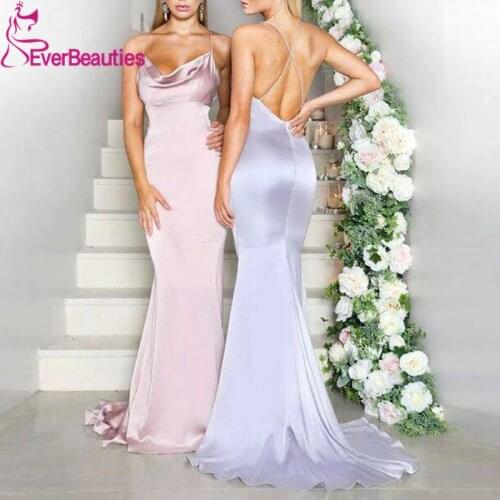 Vestido Madrinha Mermaid Bridesmaid Dresses Long 2020 Satin Wedding Guest Dress Spaghetti Straps Backless Vestido De Festa