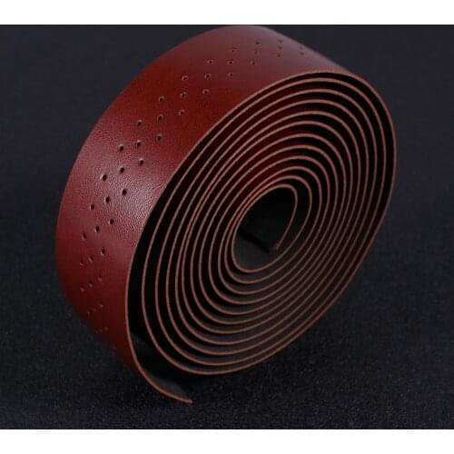 1 Set PU Leather Shock-absorbing Handlebar Tape Wrap Punching Non Belt Handlebar Ribbon Strap for Outdoor Bikes (Brown)