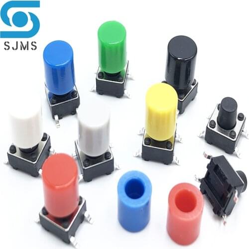10 Set 6*6*6/6.5/7/8/9/9.5/10/11 mm SMD / DIP-4PIN Tactile Switches Push Button Tact Switch With A56 Color Round Button Cap