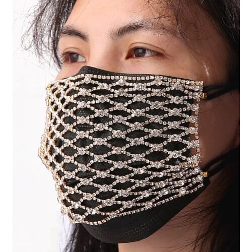 2020 Fashion Heart Rhinestone Mask Jewelry Veil for Women Statment Bling Crystal Decoration Mask Elastic Cord Prom Party