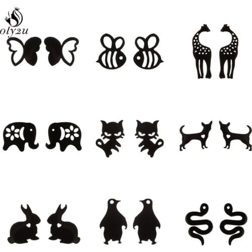 2021 Tiny Stainless Steel Animal Stud Earrings Women Fashion Jewelry Lovely Snake Rabbit Cat Dog Bee Earings Pendientes Mujer