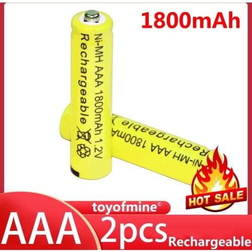 2x AAA 1800mAh 3A 1.2 V Ni-MH Yellow Rechargeable Battery Cell for MP3 RC Toys