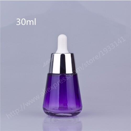 30ML Glass Bottle Essence Bottle, Dropper Cover Cosmetic Bottles Purple and Clear Glass Container For Essential Oil Use