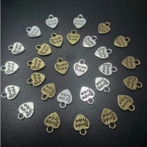50pcs 12x9mm Antique Bronze/ Antique Silver Alloy Heart Charm Pendant Letter Bride Tribe In Heart Charm Pendant