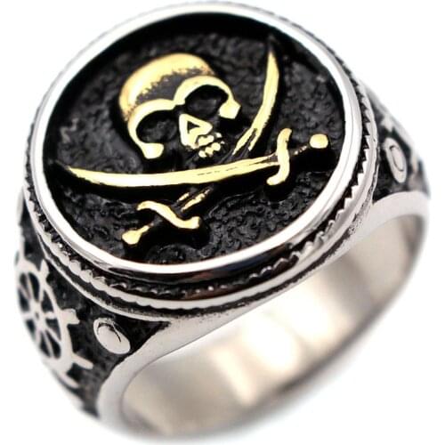 AsJerlya Vintage Punk Golden Pirate King Rings Stylish Retro Style Titanium Steel Ring Rock Jewelry Accessories Dropshipping