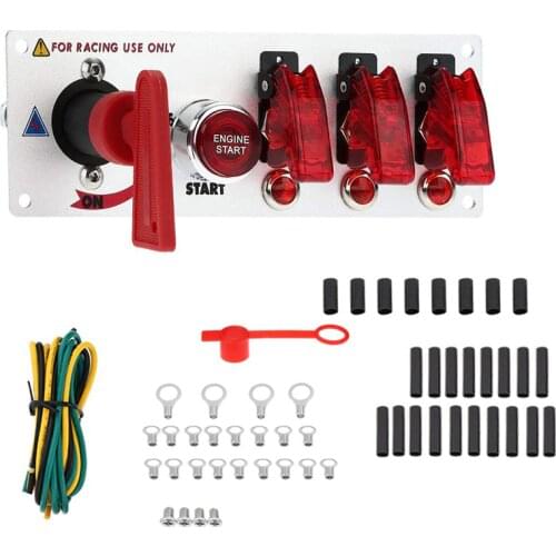 Auto Racing Car Ignition Switch Panel 12V LED Toggle Ignition Switch Panel Engine Start Push Btns Buttons Kit Set BS010